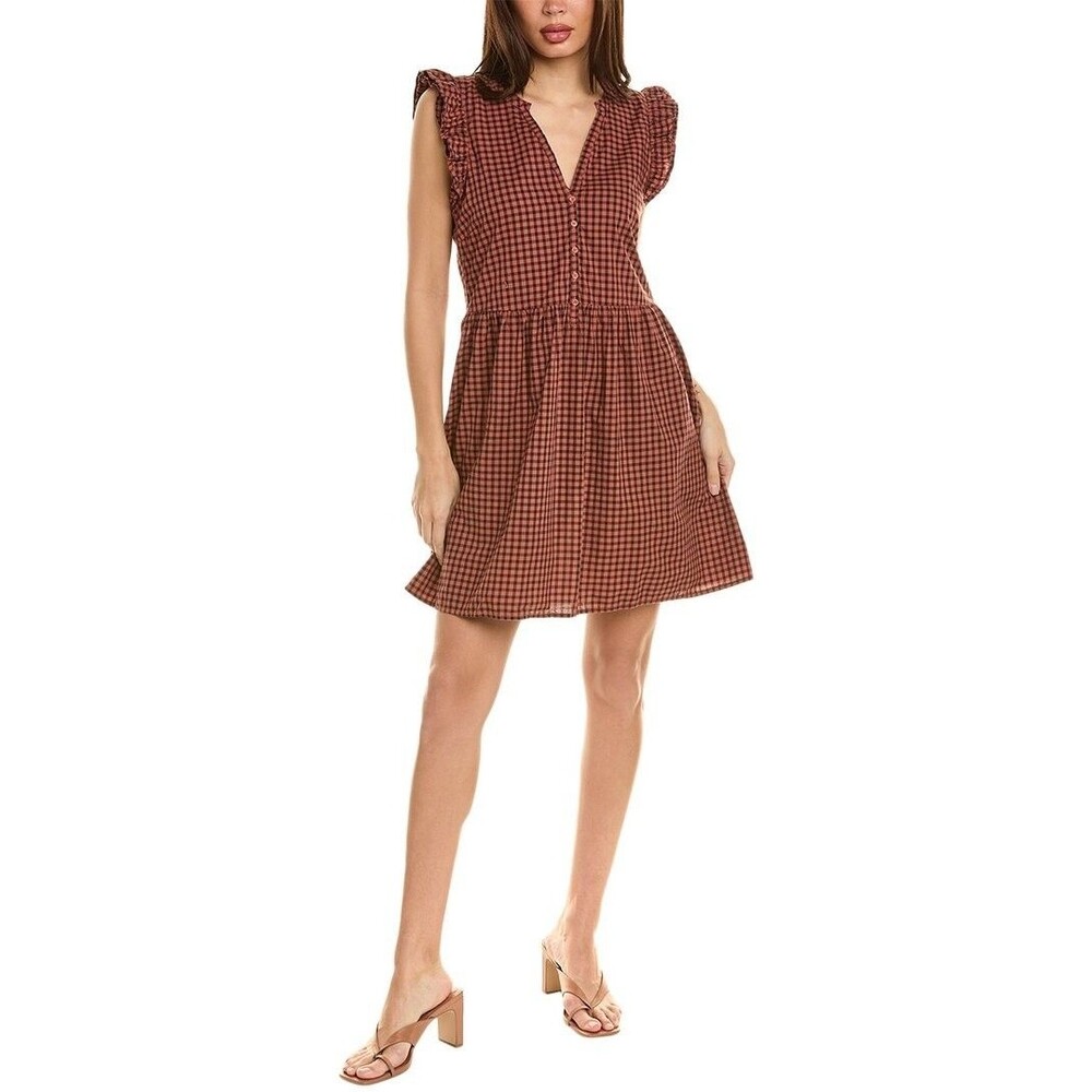Nation Ltd Tegan Ruffled Mini Dress in Tajin Check Women’s M Red Gingham